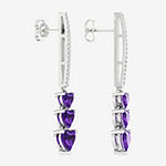 Genuine Purple Amethyst Sterling Silver Heart Drop Earrings