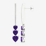 Genuine Purple Amethyst Sterling Silver Heart Drop Earrings