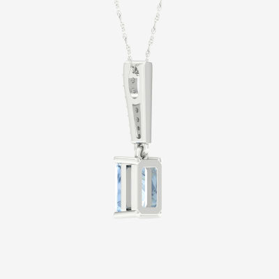 Womens Genuine Blue Aquamarine Sterling Silver Pendant Necklace