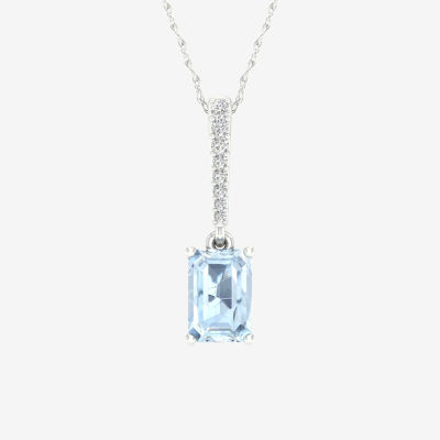 Womens Genuine Blue Aquamarine Sterling Silver Pendant Necklace