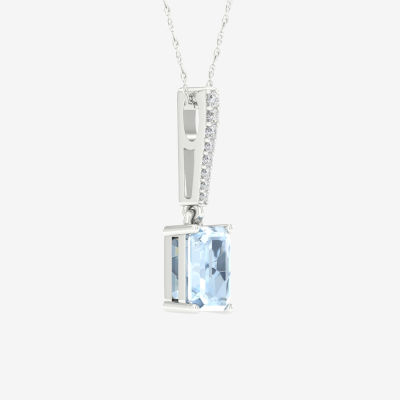 Womens Genuine Blue Aquamarine Sterling Silver Pendant Necklace