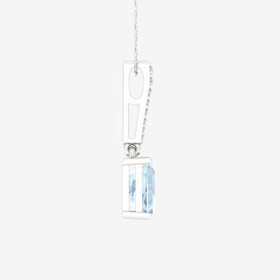 Womens Genuine Blue Aquamarine Sterling Silver Pendant Necklace