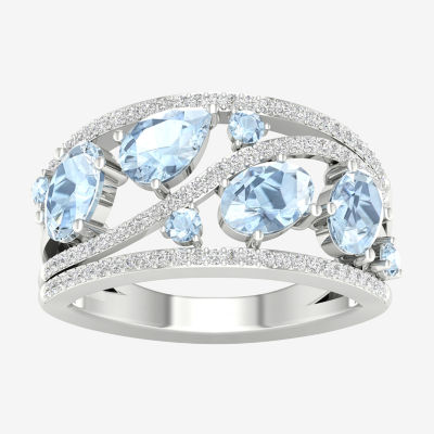 Womens Genuine Blue Aquamarine Sterling Silver Cocktail Ring