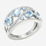 Womens Genuine Blue Aquamarine Sterling Silver Cocktail Ring