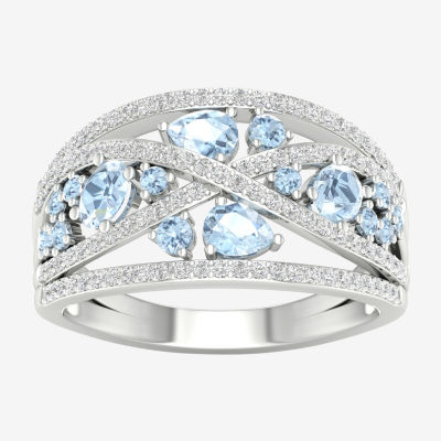 Womens Genuine Blue Aquamarine Sterling Silver Cocktail Ring