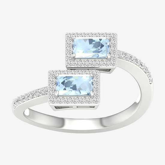 Womens 1/5 CT. T.W. Genuine Blue Aquamarine 10K White Gold Bypass  Cocktail Ring