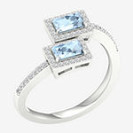 Womens 1/5 CT. T.W. Genuine Blue Aquamarine 10K White Gold Bypass  Cocktail Ring