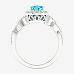 Womens Genuine Blue Topaz Sterling Silver Halo Cocktail Ring