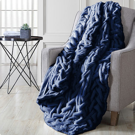 Modern Threads Braided Faux Fur Reversible Midweight Throw, One Size, Blue