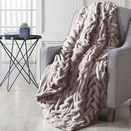 Modern Threads Braided Faux Fur Reversible Midweight Throw, One Size, Beige