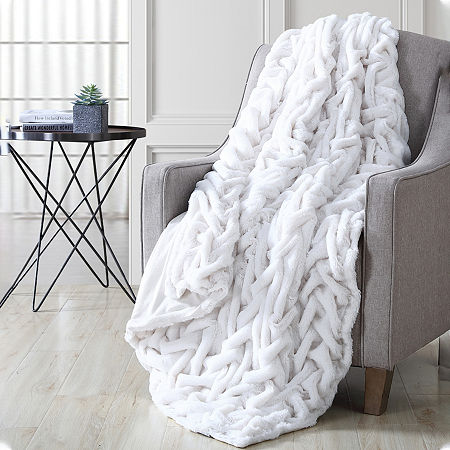 Modern Threads Braided Faux Fur Reversible Midweight Throw, One Size, White