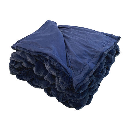 Modern Threads Braided Faux Fur Reversible Midweight Throw, One Size, Blue