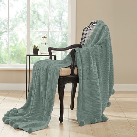 Modern Threads Acrylic Knit Ellis Midweight Throw, One Size, Green