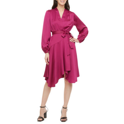 Melonie T Cuffed Sleeve Long Sleeve High-Low Fit + Flare Dress