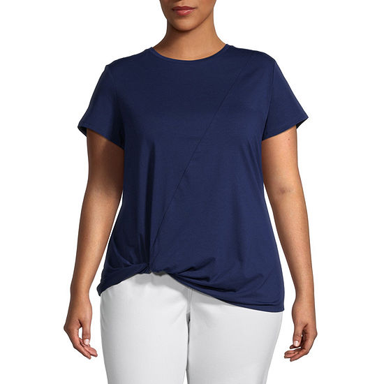 St. John's Bay Womens Plus Round Neck Short Sleeve T-Shirt