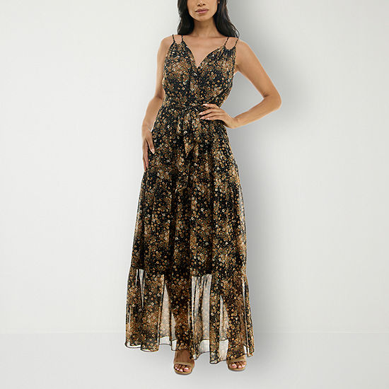 Premier Amour Sleeveless Floral Maxi Dress, Color: Black Marigold ...