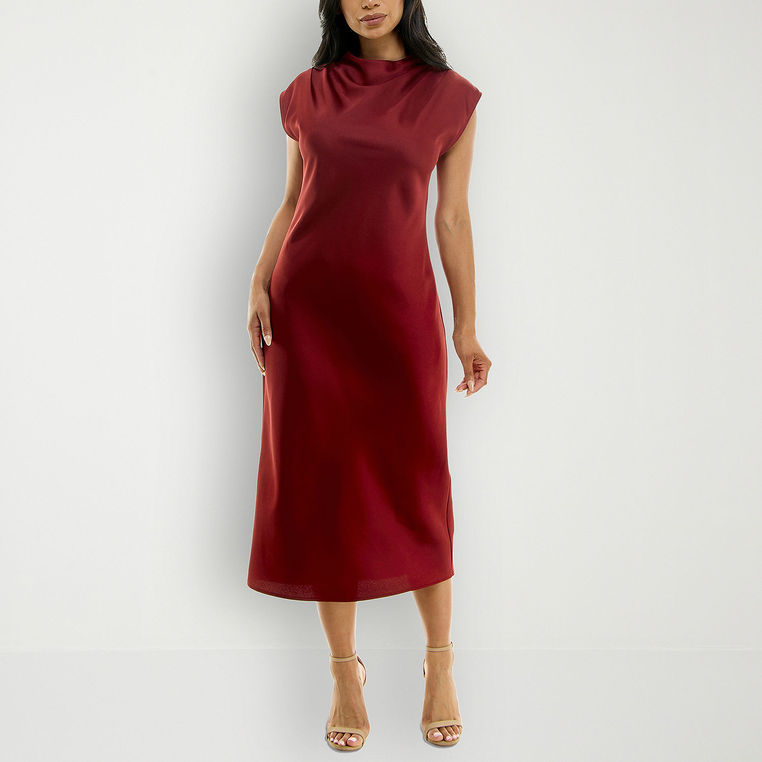 Premier Amour Satin Short Sleeve Midi Sheath Dress, Color: Rust - JCPenney