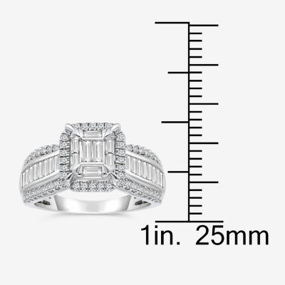 (I / I1) Womens 1 CT. T.W. Lab Grown White Diamond 10K Gold Side Stone Halo Engagement Ring