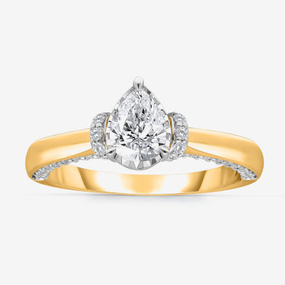 (I / I1) Womens 1 CT. T.W. Lab Grown White Diamond 10K or 14K Gold Pear Solitaire Engagement Ring