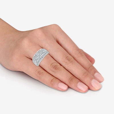 (I / I1) Womens 2 CT. T.W. Lab Grown White Diamond 10K Gold Round 3-Stone Engagement Ring