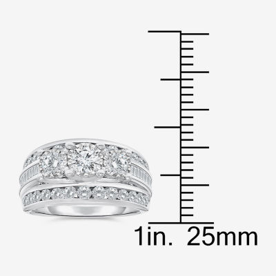 (I / I1) Womens 2 CT. T.W. Lab Grown White Diamond 10K Gold Round 3-Stone Engagement Ring