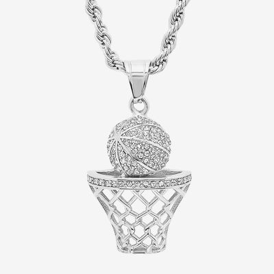 Steeltime Mens Crystal Stainless Steel Pendant Necklace