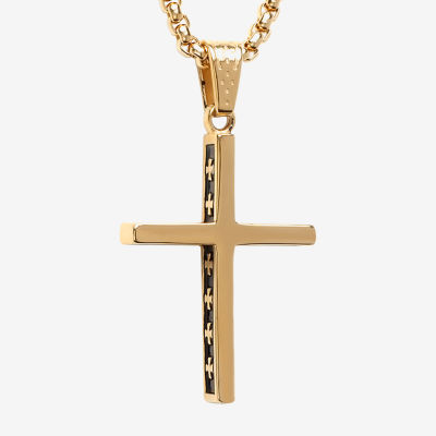 Steeltime Mens 18K Gold Over Stainless Steel Cross Pendant Necklace