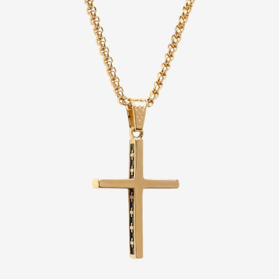 Steeltime Mens 18K Gold Over Stainless Steel Cross Pendant Necklace