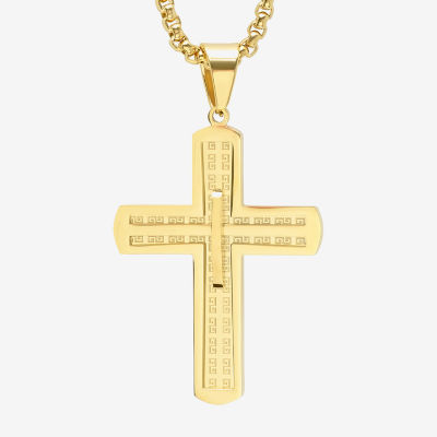 Steeltime Mens 18K Gold Over Stainless Steel Cross Pendant Necklace