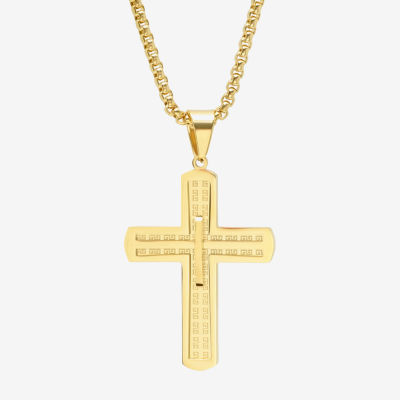 Steeltime Mens 18K Gold Over Stainless Steel Cross Pendant Necklace