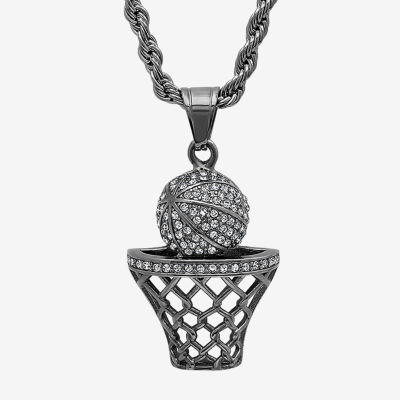 Steeltime Mens Crystal Stainless Steel Pendant Necklace