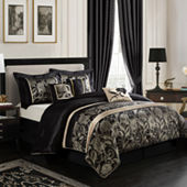 Home Essence Wellington 12 Piece Comforter Set with Cotton Bed Sheets, Poly  Filled, Black, Full 