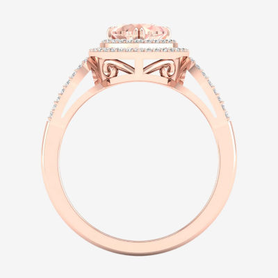 Womens Genuine Pink Morganite 10K Gold Heart Cocktail Ring