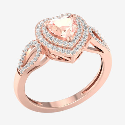 Womens Genuine Pink Morganite 10K Gold Heart Cocktail Ring