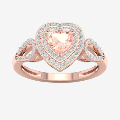 Womens Genuine Pink Morganite 10K Gold Heart Cocktail Ring