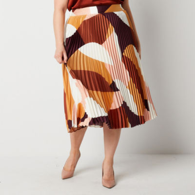 Worthington Womens Mid Rise Long Pleated Skirt Plus