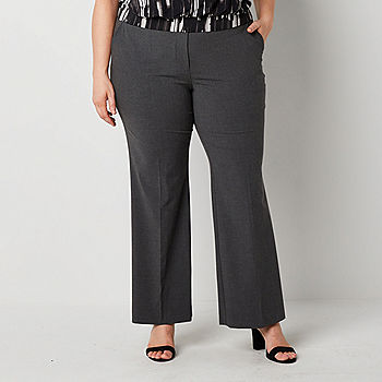 Rayon Plain Brown Plus Size Straight Leg 2 Back Pockets Trouser