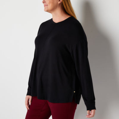 Liz Claiborne Womens Plus Crew Neck Long Sleeve T-Shirt