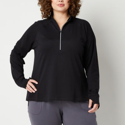 Xersion Womens Mock Neck Long Sleeve Quarter-Zip Pullover Plus