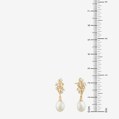 White Cultured Freshwater Pearl 14K Gold Over Silver Sterling Silver Oval Drop Earrings