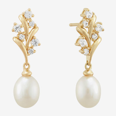 White Cultured Freshwater Pearl 14K Gold Over Silver Sterling Silver Oval Drop Earrings