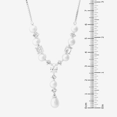 Womens Dyed White Cultured Freshwater Pearl Sterling Silver Y Necklace