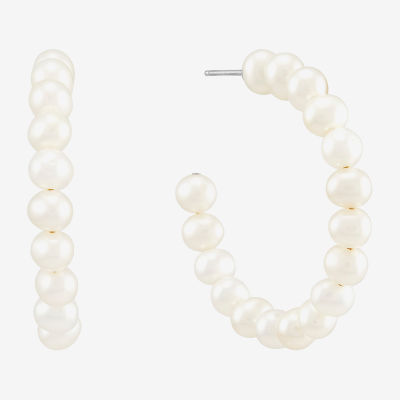 C-Hoop Dyed White Cultured Freshwater Pearl Sterling Silver 32mm Hoop Earrings