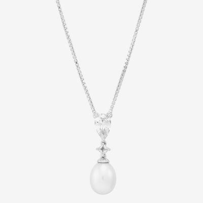 Womens Dyed White Cultured Freshwater Pearl Sterling Silver Pendant Necklace