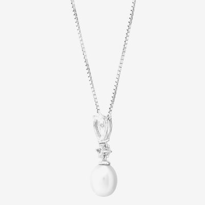 Womens Dyed White Cultured Freshwater Pearl Sterling Silver Pendant Necklace