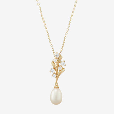 Womens White Cultured Freshwater Pearl 14K Gold Over Silver Sterling Silver 18 Inch Pendant Necklace