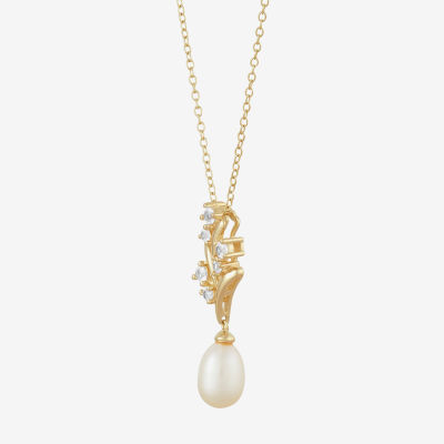 Womens Lab Created White Cultured Freshwater Pearl 14K Gold Over Silver Sterling Silver Pendant Necklace