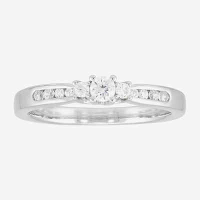 (H-I / Si1-Si2) Womens 1/4 CT. T.W. Lab Grown White Diamond Sterling Silver Round Side Stone Promise Ring