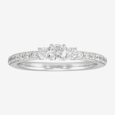 (H-I / Si1-Si2) Womens 1/2 CT. T.W. Lab Grown White Diamond Sterling Silver Round Delicate Side Stone Promise Ring