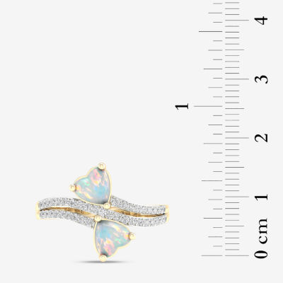 Womens 1/5 CT. T.W. Genuine White Opal 10K Gold Heart Crossover Cocktail Ring